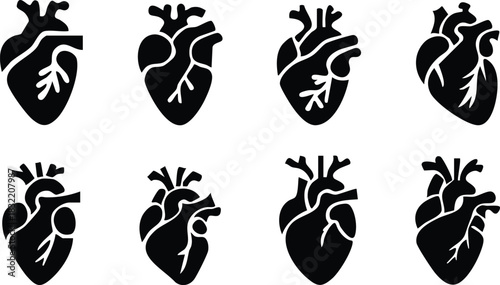 Set of anatomical heart icon Set, Human anatomical heart, heartbeat, cardiovascular, anatomy, medical, health, cardiology illustration, biology, organ, human heart collection, Vector illustration !