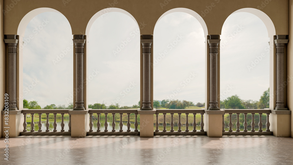 Fototapeta premium Large luxury modern bright interiors Living room mockup illustration 3D rendering image