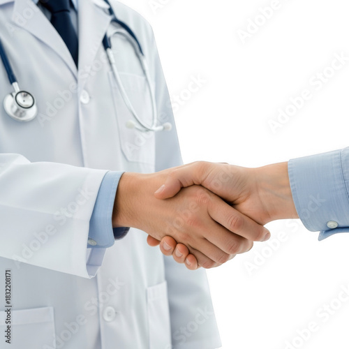 Doctor and patient shaking hands isolated on transparent background