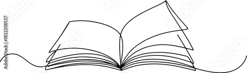 Minimalist Open Book Line Art Single Continuous Line Drawing on White Background