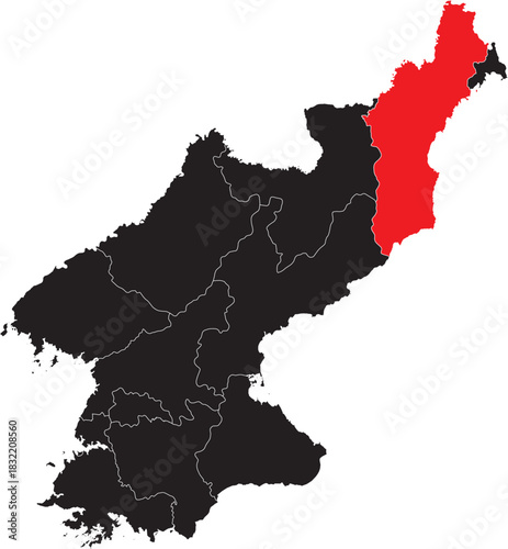 North Hamgyeong Province on the Map of North Korea Vector Editable