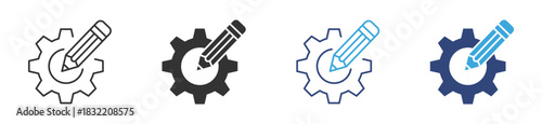 Customize icon set, Pencil Editing Gear Symbol, Content Adjustment and System Personalization concept icon, vector illustration.
