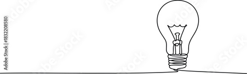 Single Line Drawing of a Light Bulb, Symbol of Idea, on White Background