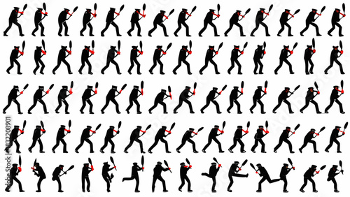 Dynamic juggler figures showing acrobatic poses in seamless action sequence, performance art, entertainment, and skilled movement, potential for motion study