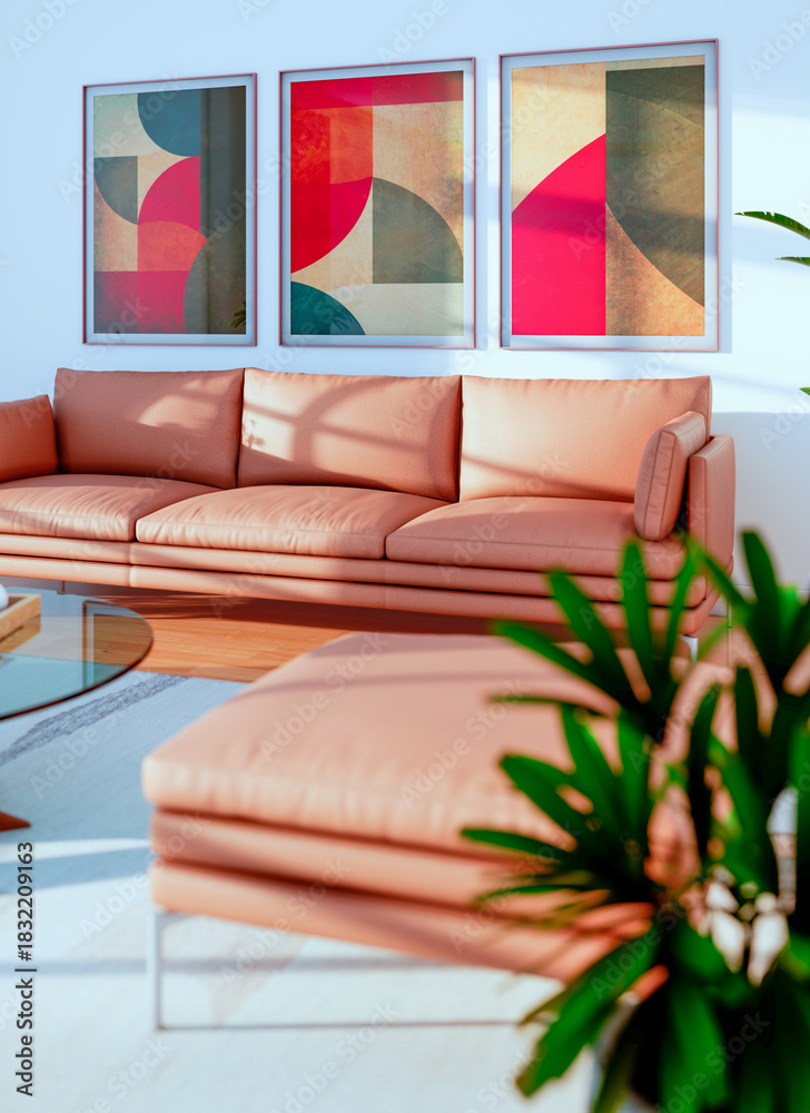 Fototapeta premium Large luxury modern bright interiors Living room mockup illustration 3D rendering image