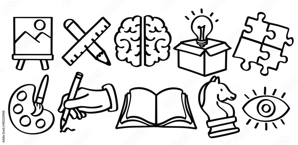 Fototapeta premium Set of hand drawn Creativity innovation theme Isolated Vector