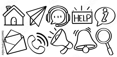 Set of  hand drawn Customer service theme Isolated Vector