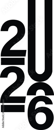 Stylized vertical 2026 year number on isolated white background