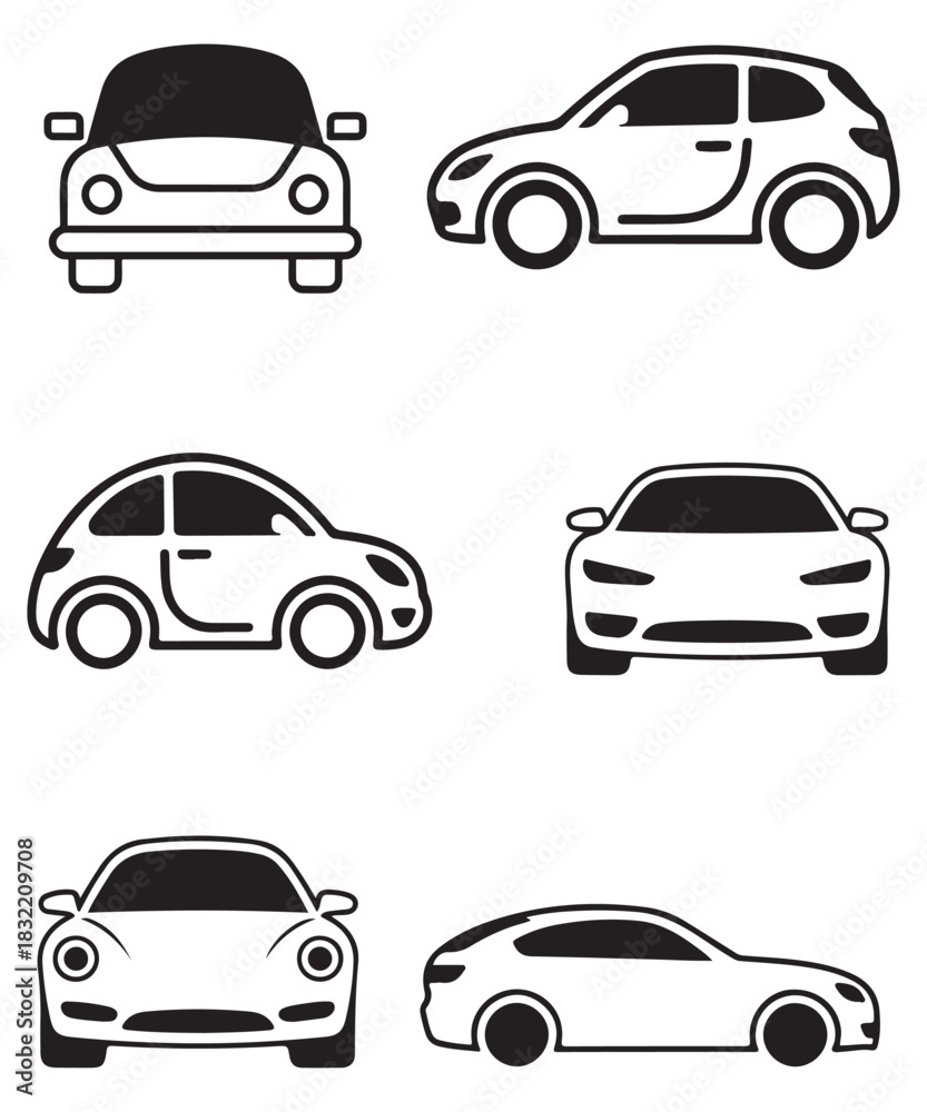 Obraz premium Modern Car Silhouette Icon Set in Minimal Vector Style.