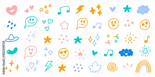 Collection of cute hand drawn doodle icons and symbols