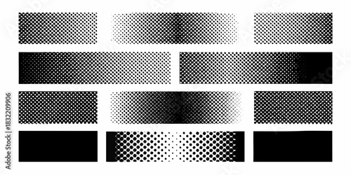 Halftone dot patterns with gradual transitions and solid blocks