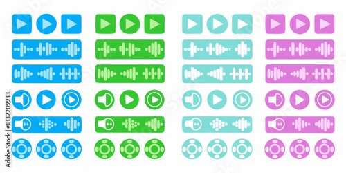 Colorful collection of audio and playback icons
