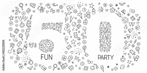 Fun party celebration with doodles and numbers
