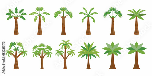 Collection of diverse stylized palm trees in flat design