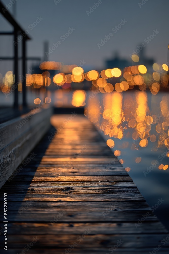 Fototapeta premium Evening Reflections - A Tranquil Walk Along the Dock at Twilight.