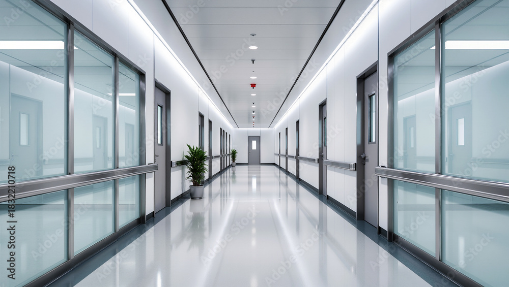 Naklejka premium Bright and clean corridor in a modern building at noon
