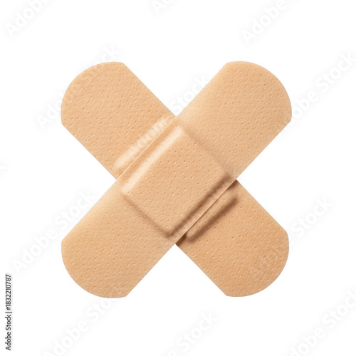 Two band aids crossed in an x shape isolated on transparent background