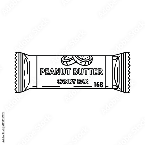 Hand drawn illustration of a peanut butter candy bar in wrapper