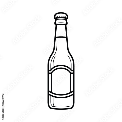Simple black and white line drawing of a clear glass bottle with a label area