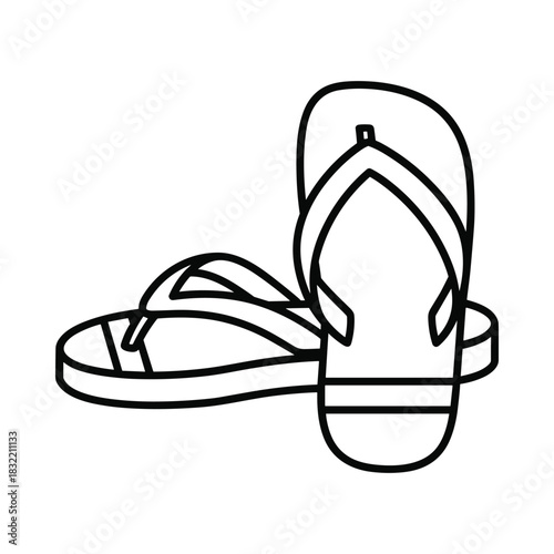 Simple outline drawing of two flip flop sandals on a white background
