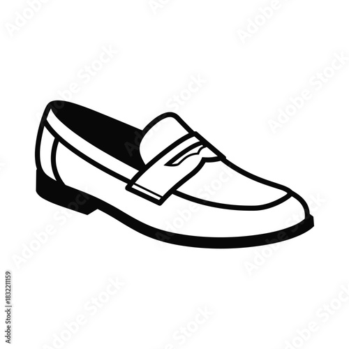 Classic black leather penny loafer shoe illustration on white background