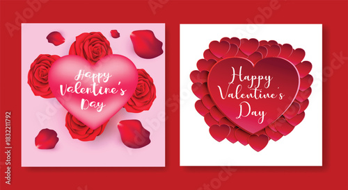 Romantic Valentine’s Day Sale Promo Pack Greeting Card, Invitation Template Ads with 3D Heart, Valentine Social Media Posts Collection, Square Flyer Design Bundle, Vector Illustration Background