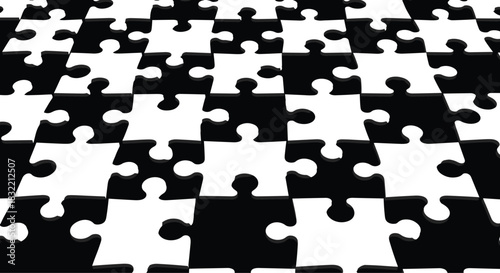 Puzzle, jigsaw, interlocking, pieces, grid, abstract, white, black, contrast, connection, solution, teamwork, strategy, pattern, unity, complexity, challenge, fit, problem-solving, design