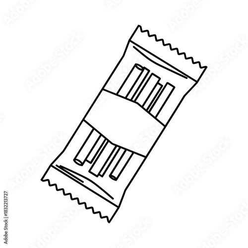 Hand drawn illustration of a snack bar package with sticks inside