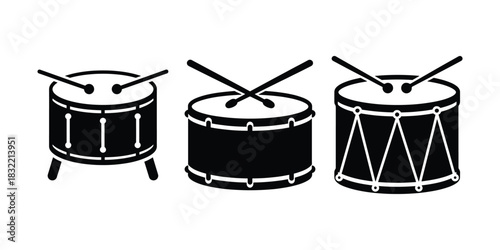 Drum Silhouette Icon Set on White Background