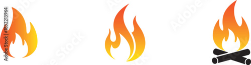Fire Icons Set – Flame Symbol Collection, Burning Heat Vector, Minimal Fire Illustrations