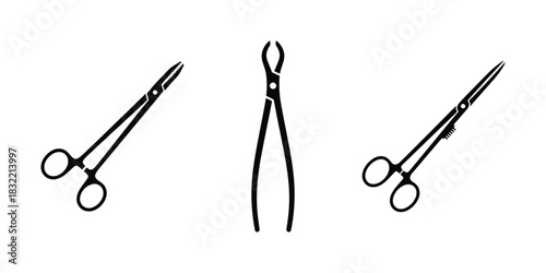 Forceps Silhouette Icon Set on White Background