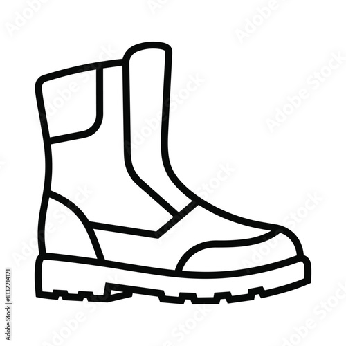 Simple line art icon of a rugged work boot with thick soles