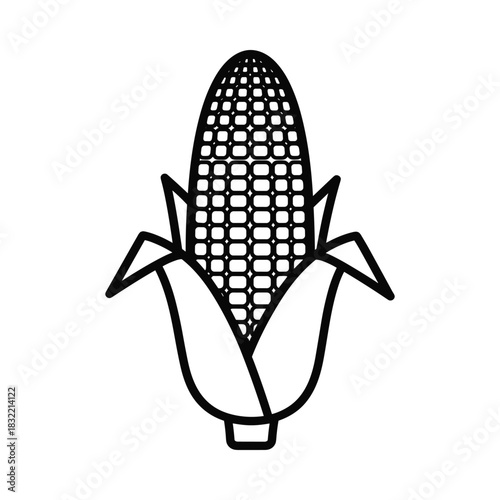 Simple outline illustration of a fresh corn cob with husk leaves