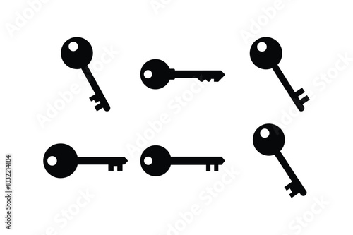 Key Silhouette Icon Set on White Background