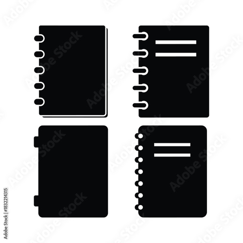 Notebook Silhouette Icon Collection on White Background