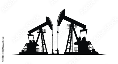 two oil pumps standing against a white background an industrial energy landscape silhouette