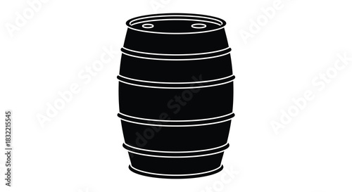 A graphic representation of a dark cylindrical oil drum container a striking silhouette