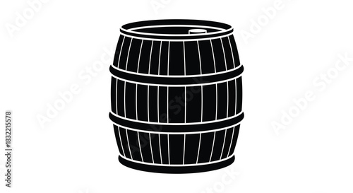 A simple illustration of a wooden barrel with distinct bands and a clean silhouette