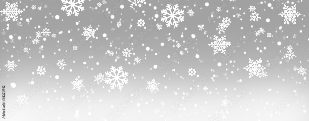 Fototapeta premium heavy snowfall with fog effect, snowflakes in different shapes and forms. Many white cold snowflake elements on transparent background. White snowflakes flying in the air. 