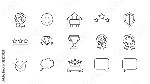 Achievement award quality success guarantee check shield crown diamond stars trophy speech bubble icons vector