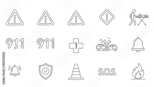Emergency alert warning danger safety accident fire caution medical help sos attention signal risk icons