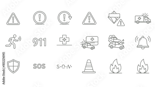 Emergency alert warning accident ambulance danger safety fire help sos protection attention sign icon vector