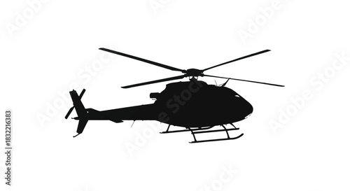 A striking black helicopter in flight with blurred rotor blades presented as a silhouette