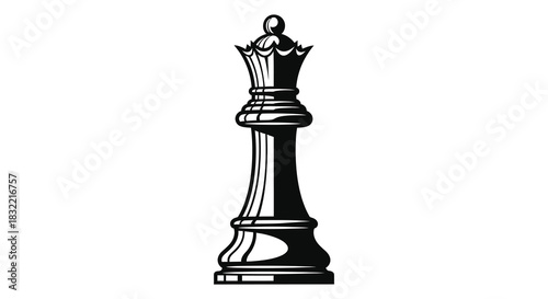 A striking black and white image of a chess queen showcasing regal design silhouette