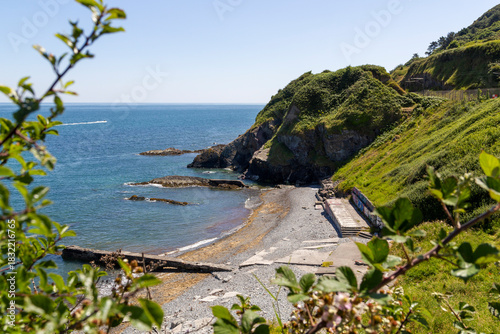 Photography a beautiful panoramic view over the bray bay beach near Dublin with an footbridg