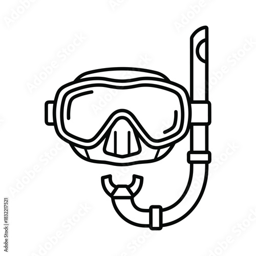Simple line art icon of a snorkel mask and tube for diving and swimming