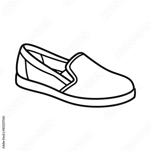 Simple hand drawn outline illustration of a comfortable slip on shoe for everyday wear