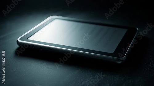 Close up of a tablet device on a dark surface top