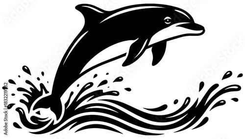 Dynamic Jumping Dolphin Silhouette, High-Contrast Splash Vector Design, jumping dolphin silhouette, dynamic dolphin vector, dolphin splash illustration, high contrast animal stencil, png dolphin, 
