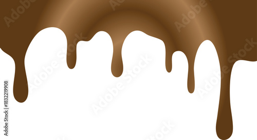 A vector illustration of smooth, melted dark chocolate dripping down from the top edge, isolated on a white background for copy space
